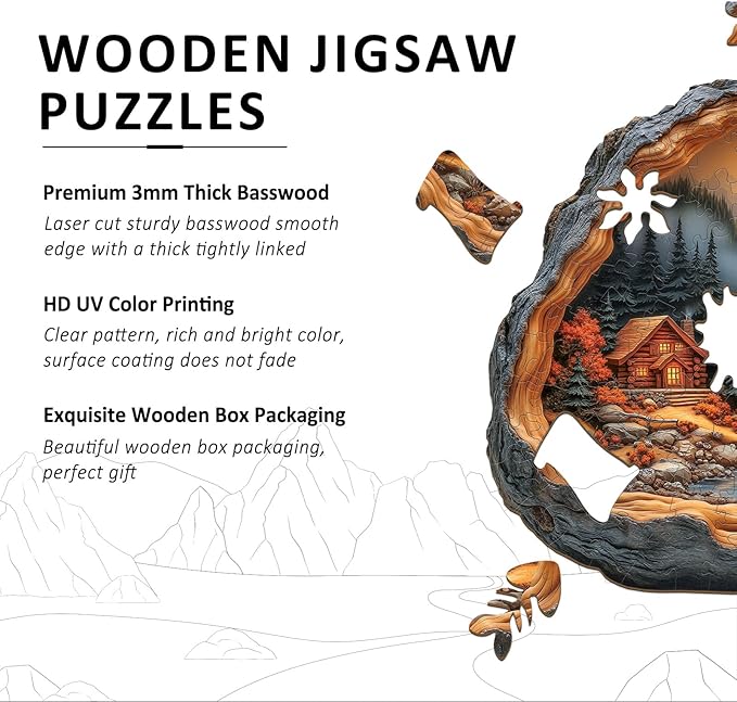 Wooden Puzzles for Adults - Forest Cabin Wood Puzzles Adult - Unique Animal Shape Wooden Jigsaw Puzzles for Adults - Birthday Gifts for Puzzle Lovers, Family (11 * 11.3in)