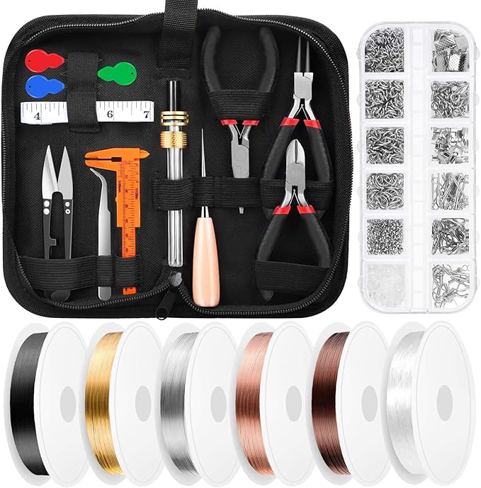 Thrilez Wire Wrapping For Jewelry Making, Repair and Beading Supplies Kit with Craft Ring Wire, Tools, Pliers and Jewelry Findings