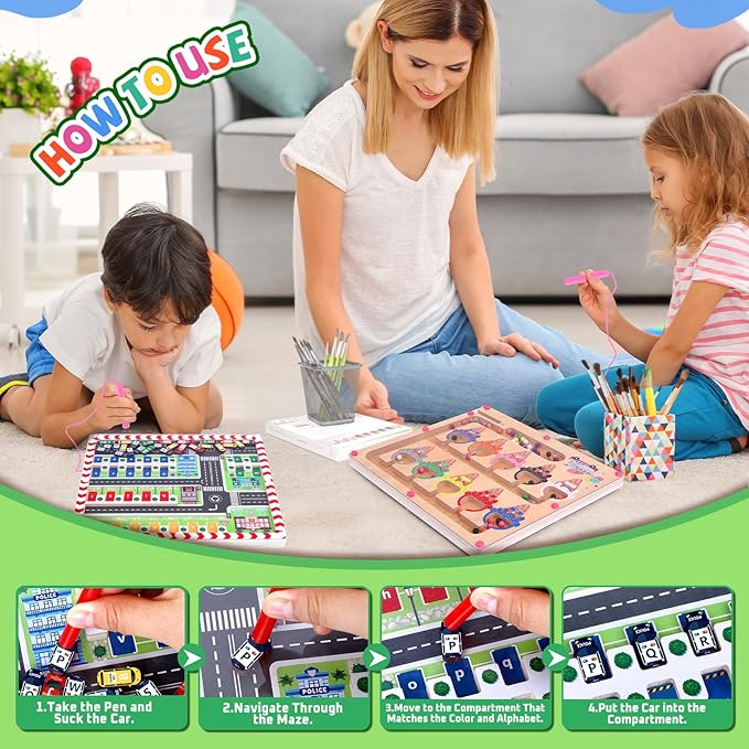 2 in 1 Magnetic Color and Number Maze,Montessori Toy for 3-6 Years Old,Wooden Magnet Balls Puzzles,Toddler Busy Board Game,Preschool Learning Activities,Christmas & Birthday Gift for Kids