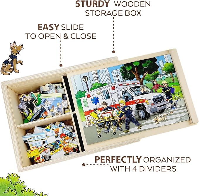 4-in-1 Wooden Puzzles for Boys 48 PCs Puzzles for Kids Ages 4-6 Great Gift for Boys,Car Puzzles for Kids Ages 4-8, Wood Puzzles for Kids Ages 3-5 Jigsaw Puzzle Box, Summer Activity Outside