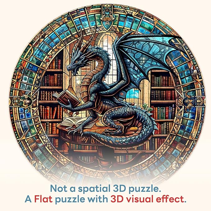 Round Puzzles for Adults 1000 Pieces, Hard Difficult Challenging Puzzles for Adults, Dragon's Library Jigsaw Puzzles 1000 Pieces for Seniors, 3D Visual Flat Puzzle (26.6 x 26.6in)