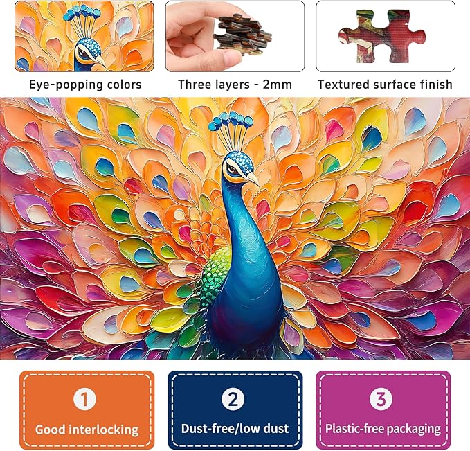 Difficult Puzzles for Adults 1000 Pieces: Peacock Artwork Jigsaw Puzzle, Challenging Impossible Hard Puzzle for Animal Lovers Gifts, 24 x 24 in