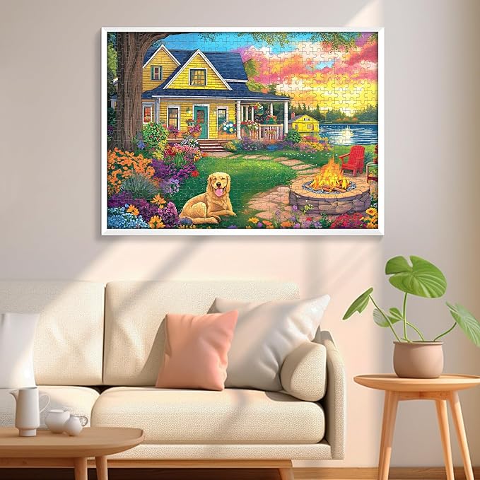500 Piece Puzzle for Adults Puzzle, Cute Dog Jigsaw Puzzle 500 Pieces, Garden House and Flowers Puzzles 500 Pieces for Adults Seniors, Fun Challenging Family Games Holiday Party Gifts 20.5×15 in