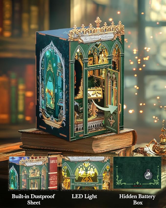 CUTEBEE Book Nook Kit, DIY Miniature House Kits for Adult and Teens, Dollhouse Mini Booknook Magic House Bookshelf, DIY Craft Gifts for Family and Friends（The Darkness Herbarium）