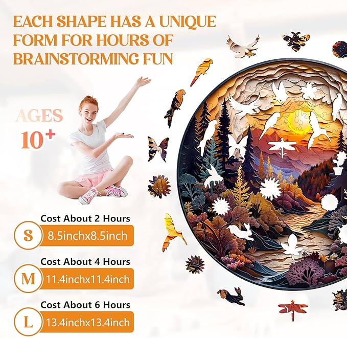 Wooden Puzzles for Adults, Wooden Jigsaw Puzzles for Adults Kids, 3D Sunset Forest Unique Shaped Wood Puzzles Adult, Creative Birthday Gifts for Friends Family Game (13.4 * 13.4in 300pcs)