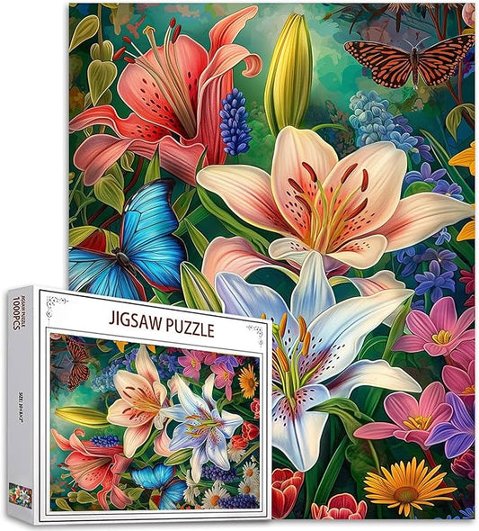 1000 Pieces Azalea Flower Art Puzzle for Adults - Nature Floral, Impossible Colorful Butterfly and Flowers Challenge