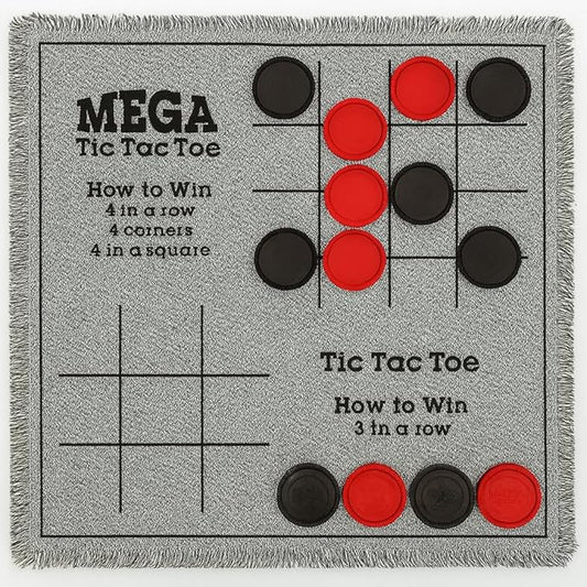 Bolaball 3-in-1 Giant Checkers, Tic Tac Toe Jumbo Game, 26"x26", Reversible Carpet, Indoor Outdoor Yard Board Game for Family and Friends with 24 Chips