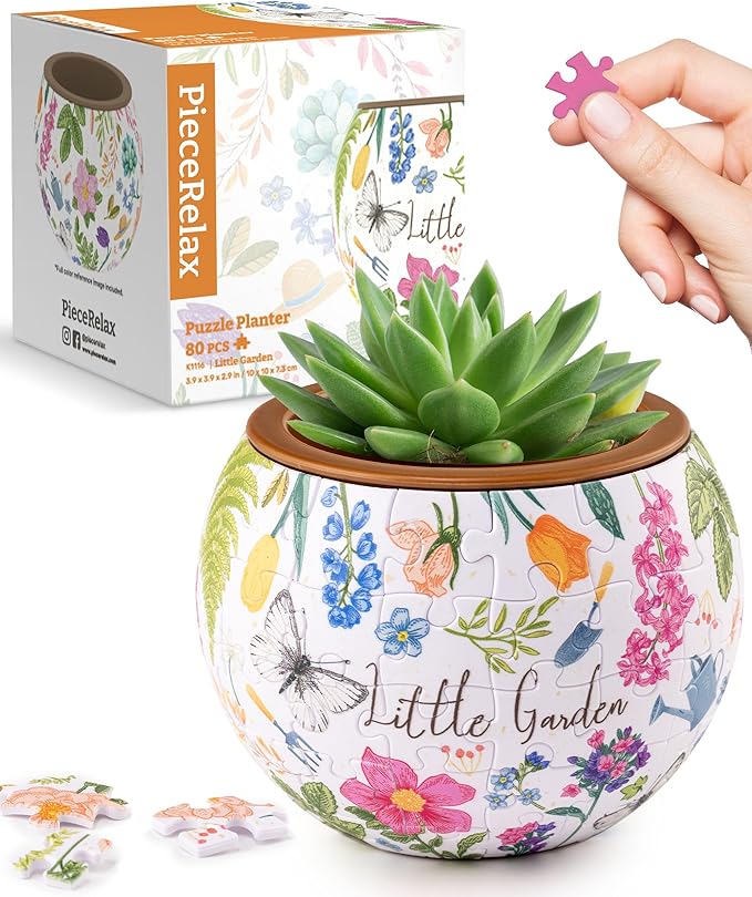 PieceRelax 3D Puzzle Planter 80 Pieces - Flower Pot - Little Garden, Home Decor Flower Pots for Indoor Cactus, Succulents Pots [K1116]