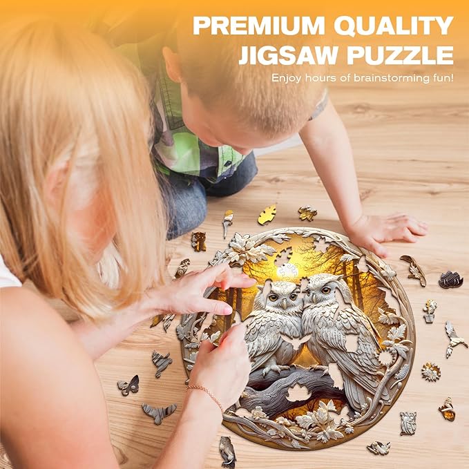 Wooden Puzzles for Adults - Couple Owl Wooden Jigsaw Puzzle - Unique Animal Shaped Wood Puzzles Adult - Christmas Birthday Gifts for Adults/Friends/Family - 300pcs 13.4 * 13.2in