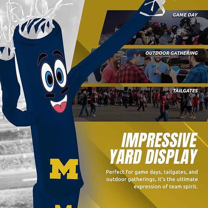 NCAA Michigan Wolverines Football Wacky Waving Inflatable Tube Guy with LED Lights & Built-in Blower - 6" x 36" x 96" Inflatable Tube Man Crazy Sports Fan Outdoor Party Decoration