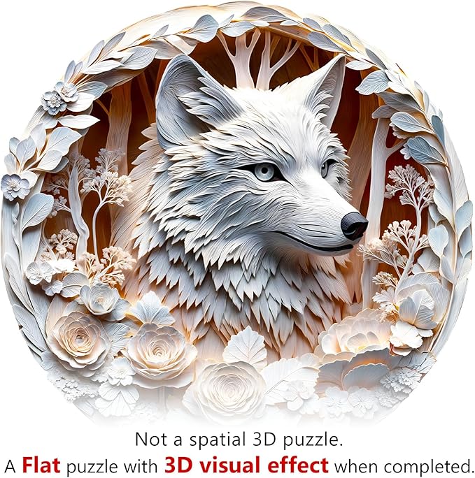KAAYEE Wooden Puzzles for Adults, 3D Vision Effect Wolf Wooden Jigsaw Puzzles Unique Shape Advanced Wood Puzzle Adult, Fathers Mother‘s Day Birthday Family Game (M 11.4 * 11.4in 200pcs)