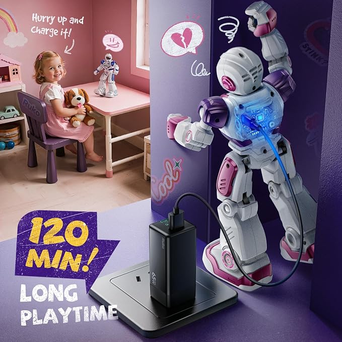 Ruko 6088 RC Robot Toys for Kids, Smart Gesture Sensing Interactive, Singing Dancing Rechargeable Programmable, Gifts for Girls & Boys 3 4 5 6 Years Old, Pink