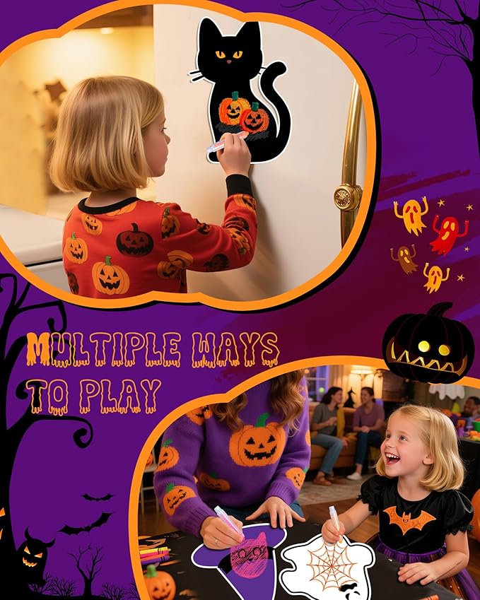 NewFamily Halloween Dustless Chalk Set - 24 Colors, Non-Toxic Washable Chalk with Spooky-Themed Magnetic Drawing Boards, Festive Gift for Kids & Toddlers