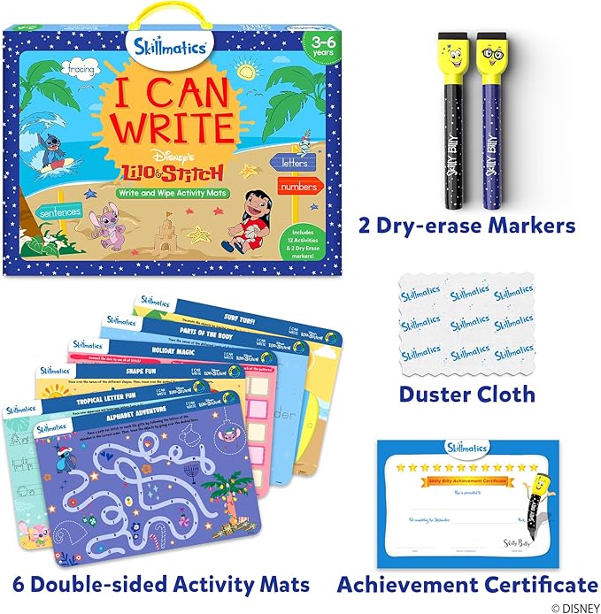 Skillmatics I Can Write Disney's Lilo & Stitch - Reusable Preschool Learning Activities, Educational Toy and Game, Back to School Supplies, Gifts for Students, Kids, Toddlers Ages 3, 4, 5, 6