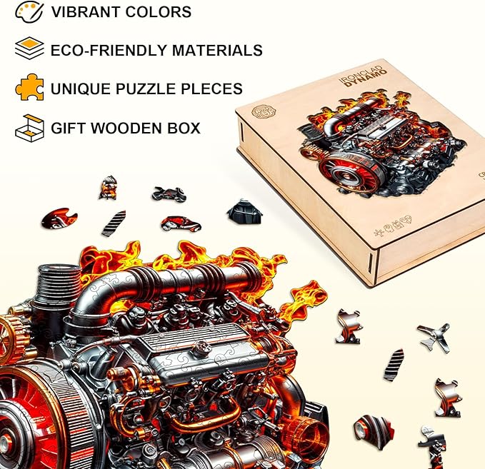 Wooden Puzzles for Adults, Wooden Jigsaw Puzzles for Adults Kids, Ironclad Dynamo Unique Shaped Wood Puzzles Adult, Creative Gifts for Friends Family Game, Home Decor(11.4 * 10.7in 180pcs)