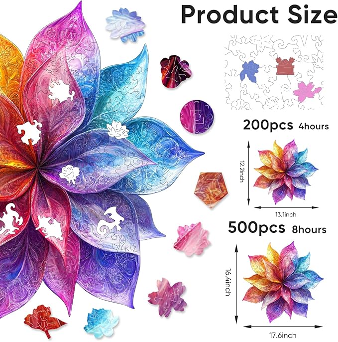 Ruikiyart Wooden Puzzles for Adults, 5MM 500 Pieces Colorful Flower Wooden Jigsaw Puzzles, Floral Unique Shaped Puzzle Gifts for Adults and Kids on Thanksgiving, Family Puzzle Games(16.4"*17.6")