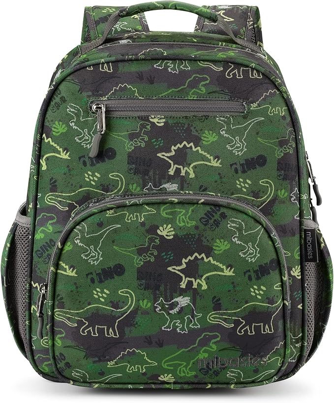 mibasies Boys Backpack 5-8: Lightweight Kids Backpacks Boys - Boy Bookbag for Elementary School - Green Dinosaur