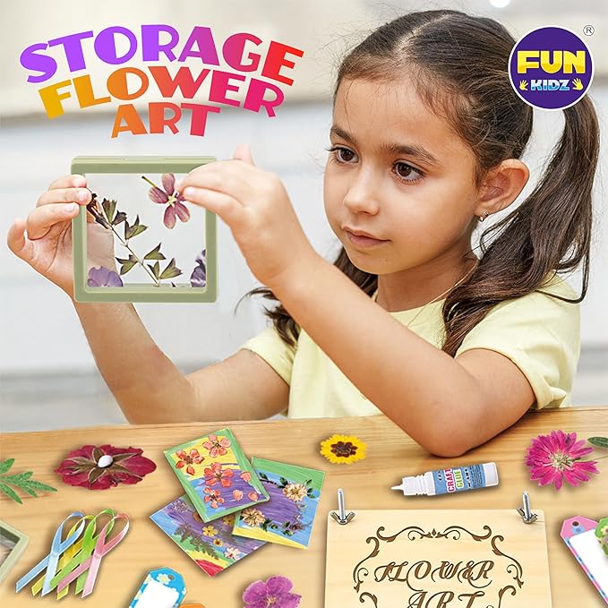 Creative Flower Press Kit for Kids, FunKidz 9 Layers Wooden Pressed Flowers Plants Art with Frames DIY Set Make Bookmarks Decorate Cards Craft Gift for Girls Boys