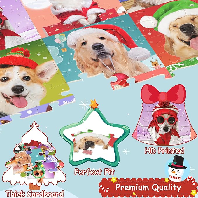 Puzzles for Kids Ages 4-6 6-8 8-10, Christmas Dogs 100 Piece Puzzles for Kids, Christmas Puzzle Jigsaw Puzzles for Adults Kids Puzzles 4-6 5-8, Xmas Gifts Christmas Stocking Stuffers for Boys Girls
