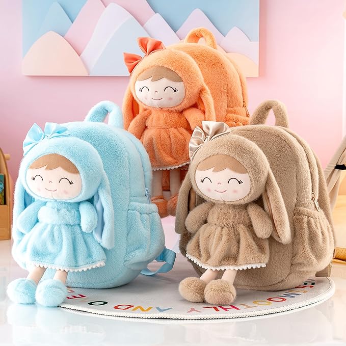 Gloveleya Toddler Backpack with Soft Brown Rabbit 11 inches Detachable Design for Girl Age 2+