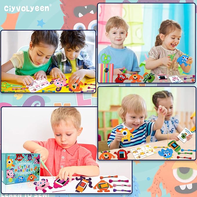 CiyvoLyeen Little Monsters Sewing Craft Kit for Children Adopt A Monster Felt Plush DIY Sewing Art Kids Educational Toys Monster Bash Craft Gift for Beginners Set of 8