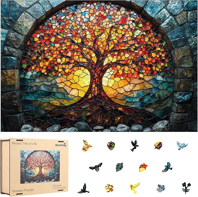 Wooden Puzzles for Adults 500 Pieces, Mosaic Tree of Life Jigsaw Puzzles, Medium, Unique Shape Adult Puzzles, Irregular Creative Gift for Family Game(16.7 * 11.1 in)