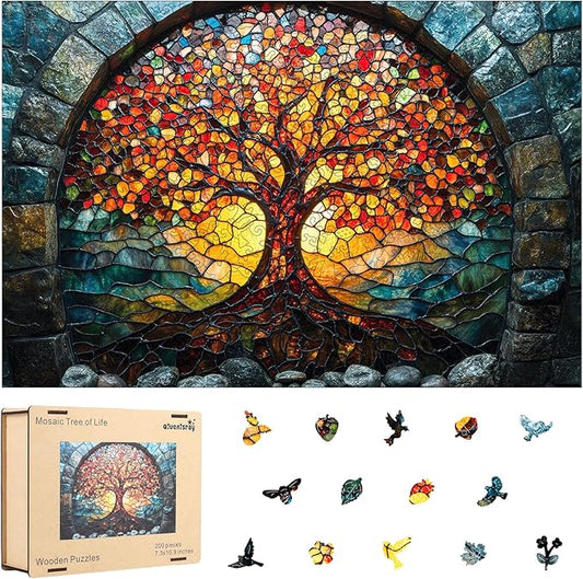 Wooden Puzzles for Adults 500 Pieces, Mosaic Tree of Life Jigsaw Puzzles, Medium, Unique Shape Adult Puzzles, Irregular Creative Gift for Family Game(16.7 * 11.1 in)