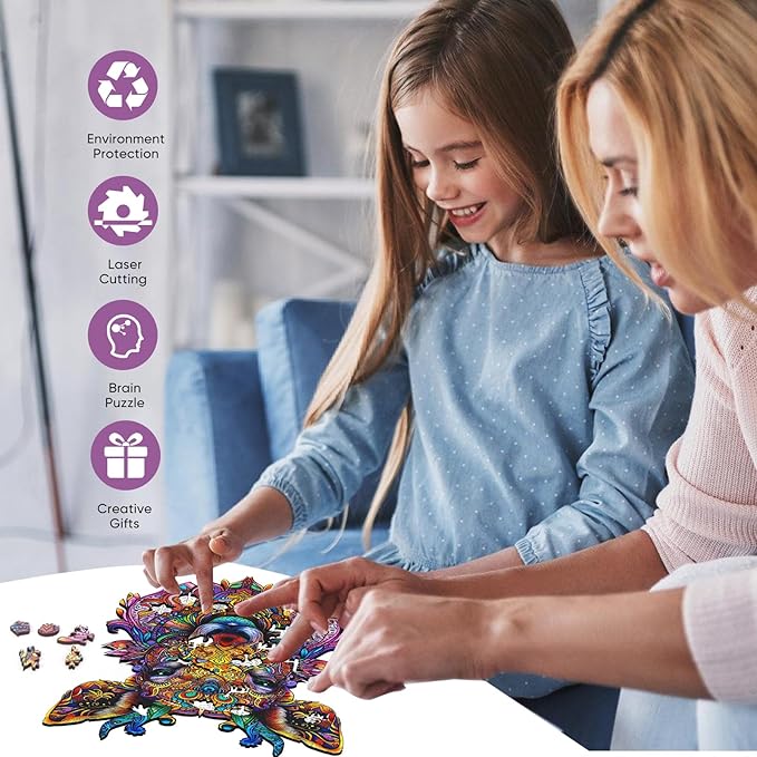 Ruikiyart Wooden Puzzles for Adults, 5MM 200 Pieces Mandala Deer Wooden Jigsaw Puzzles, Elk Puzzle Unique Shapes Pieces Great Gift for Kids and Adults on Birthday, Thanksgiving, Christmas (9.4"x12.2")