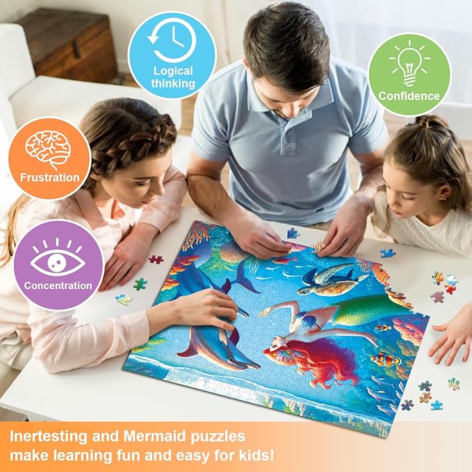 500 Pieces Jigsaw Puzzles for Adults and Teens Family Happy Mermaid Undersea Princess for Kids (500 Piece)