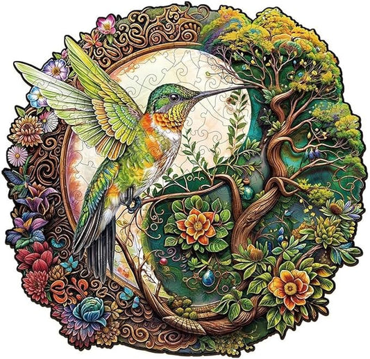 Jigfoxy Wooden Puzzles for Adults, Yin Yang Hummingbird Wood Puzzles Adult, Unique Animal Shape Wooden Jigsaw Puzzles for Adults, Birthday Gifts for Puzzle Lovers, Family (M-11.4 * 11in-200pcs)