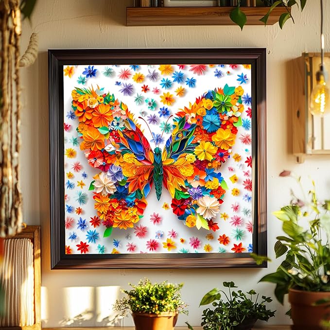 Bgraamiens Paper Art Butterfly-1000 Pieces Paper Flower Butterfly Puzzle for Adults, Unique Flowers Art, Wall Decoration for Home and Office
