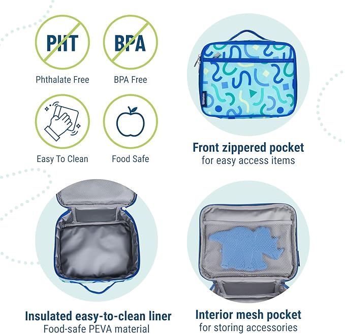 Wildkin Kids Insulated Lunch Box – Durable and Reusable for School & Travel - Confetti Blue