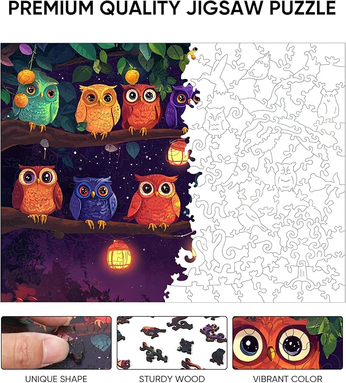 Wooden Puzzles for Adults 500 Pieces, Owl Family Wooden Jigsaw Puzzles, Animal Adult Puzzles, Irregular Wood Puzzles Creative Gift for Adults and Kids Family Brain Game, 14.2x18.8 inch
