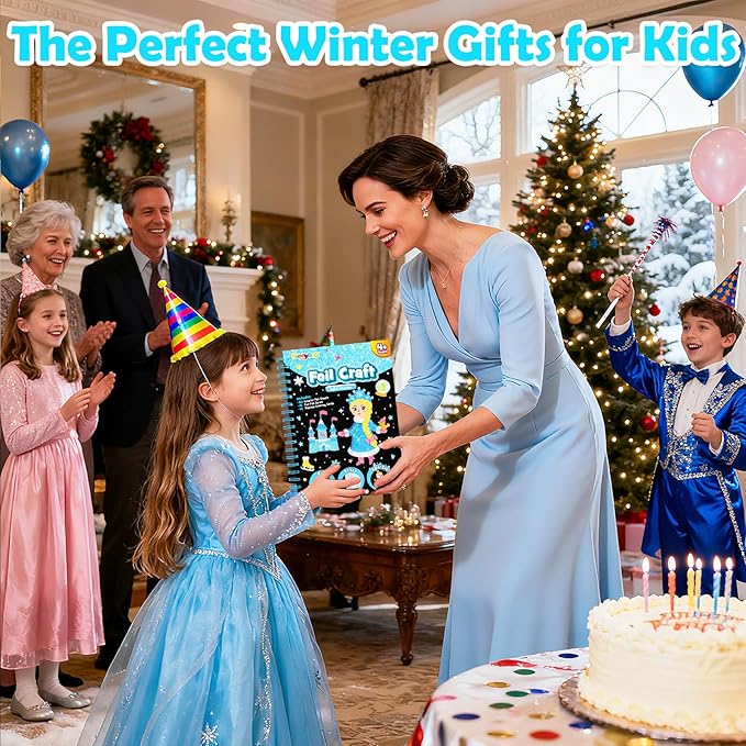 FUNNYB&G Foil Art Craft Activity for Kids - Gift for Girls Crafts for Kids Fun Art Supplies DIY Creative Travel Toy, Birthday Gift Party Favor Toys for Girls Boys 4 5 6 7 8 9 Years Old (Winter)