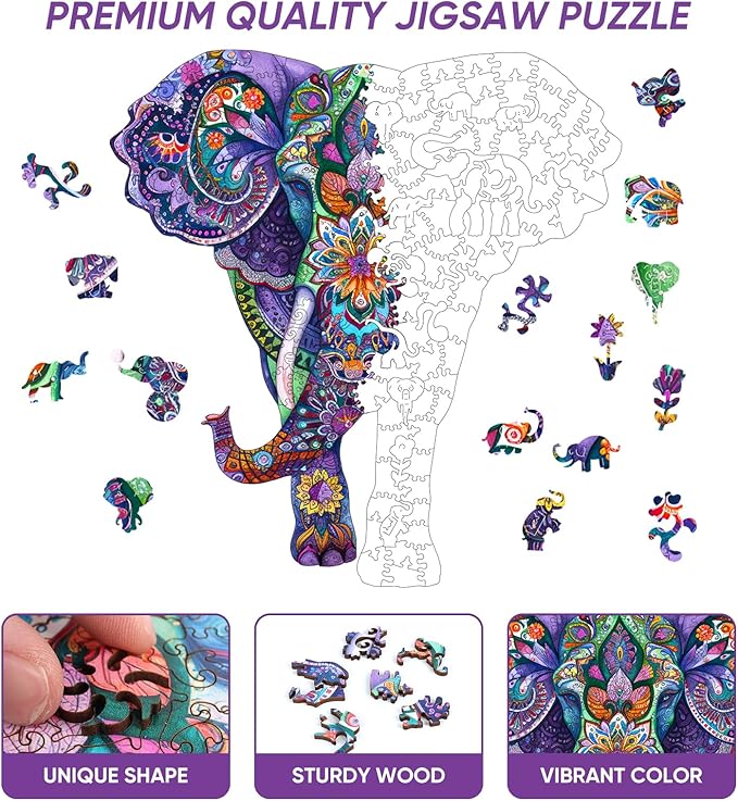 Wooden Puzzles Elephant 200 Pieces, Aim Puzzles for Adults, Zoo Animal Wooden Puzzle, Irregular Best Gift for Adults and Kids Family Game (12.4x11.4 in)