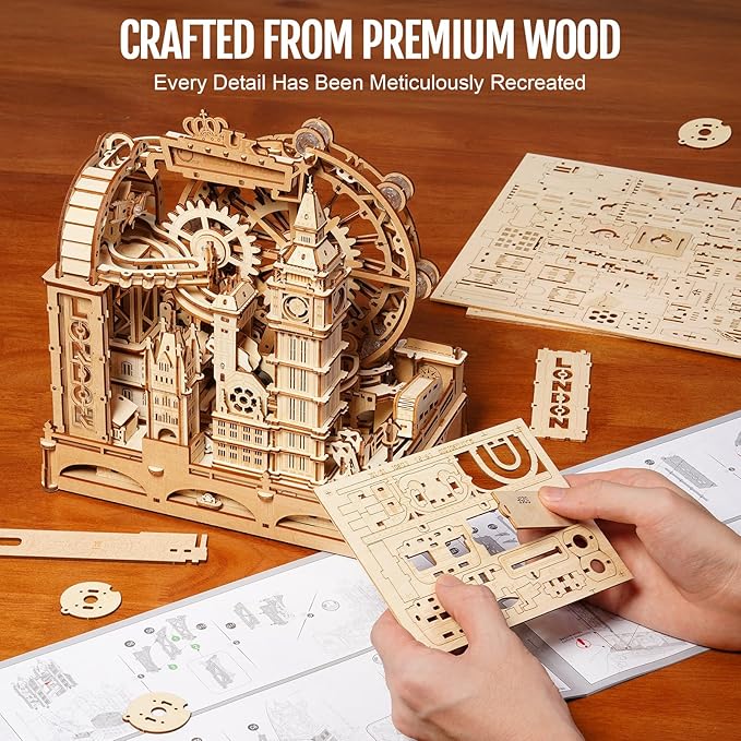 ROKR 3D Wooden Puzzles for Adults,Marble Travel London,431Piece 3D Puzzles,Marble Run Gift for Adults