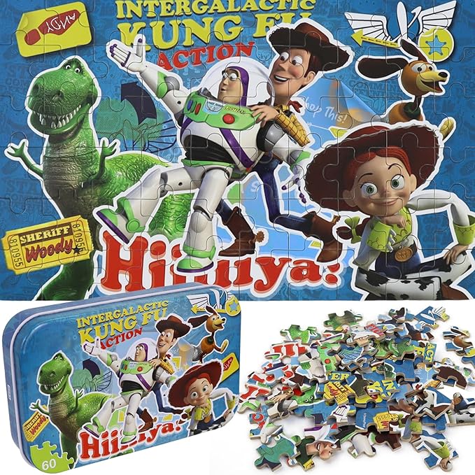 60 Pieces Puzzles for Kids Ages 4-8,Kids Puzzls in a Metal Box, Cute Toys Puzles,Children Boys Girls Learning Educational Puzzes Packed in Tin Box (0683)