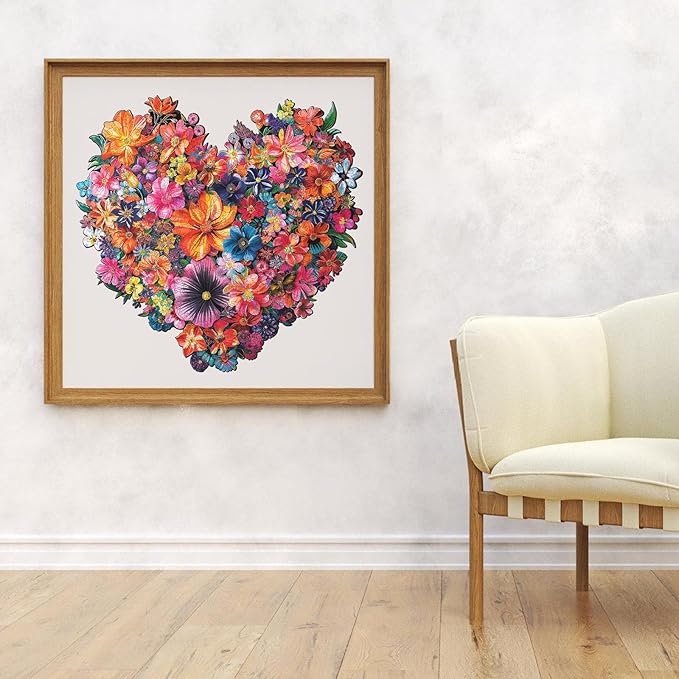 Puzzles for Adults Heart Flower Wooden Puzzles, 200 Pieces Unique Shaped Jigsaw Puzzles, Birthday Gifts for Mom Adults and Kids, Fun Challenge Family Game 11.2'' x 10.8'' Medium Size