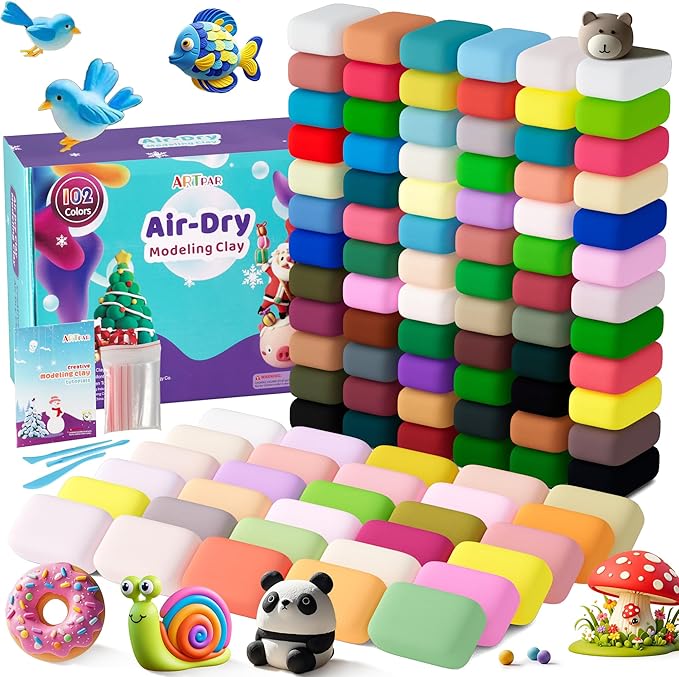 Air Drying Clay Kids 102 Colors, Modeling Magic Clay Kit with Sculpting Tools,Soft and Non-Sticky,Classroom Activities & Art and Crafts Creative Play Gifts for Boys & Girls Age 3-12