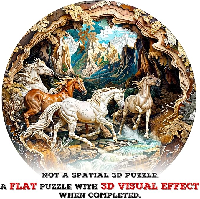 Wooden Puzzle for Adults-3D Visual Effect Horse Wooden Puzzle Unique Shape Advanced Wooden Jigsaw Puzzle for Adults and Kids,Best Birthday Gift,Christmas Craft kit (M-11.4 * 11.4in-200pcs)