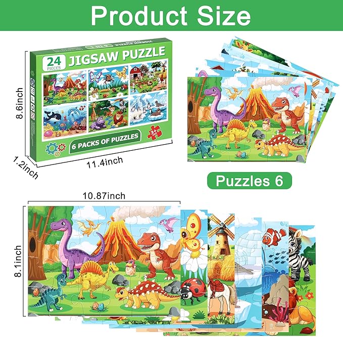 LELEMON Puzzles for Kids Age for 3-5,24 Large Piece Animal Puzzles for Toddler Kids,Children Learning Educational Puzzles Toys for Boys and Girls(6 Packs)