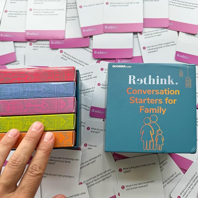 QUOKKA Conversation Cards Game - Family Edition | 500 Questions | Premium Version | Share Thoughts - Fun Talking Board Game for Family Night