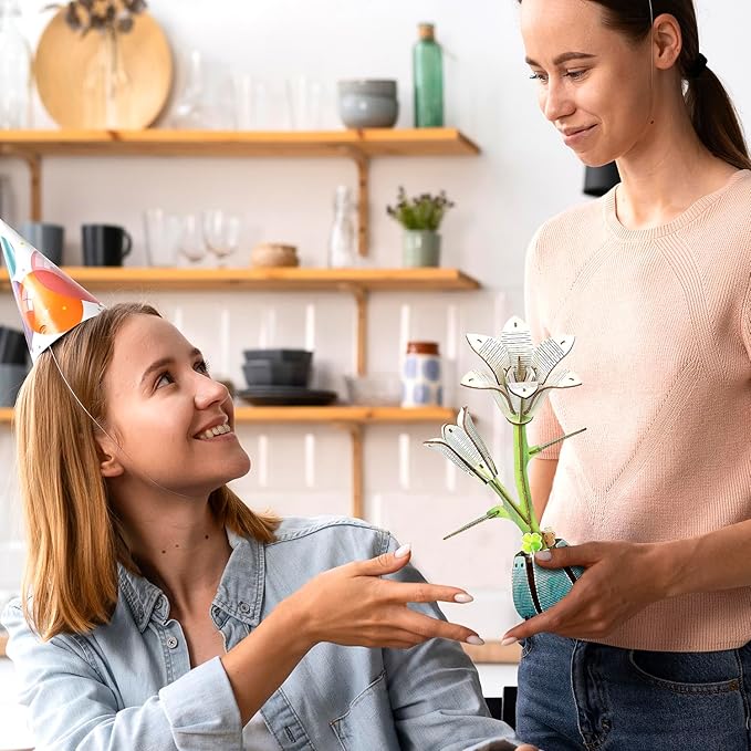 Jege 3D Flowers Wooden Puzzles for Adults,DIY Wooden 2 Flowers per Kit Building Set for Home Decor, Creative Craft Gift Toys Kits with 2 Perfume Bottles and Diffuser Sticks (Rose + Lily)