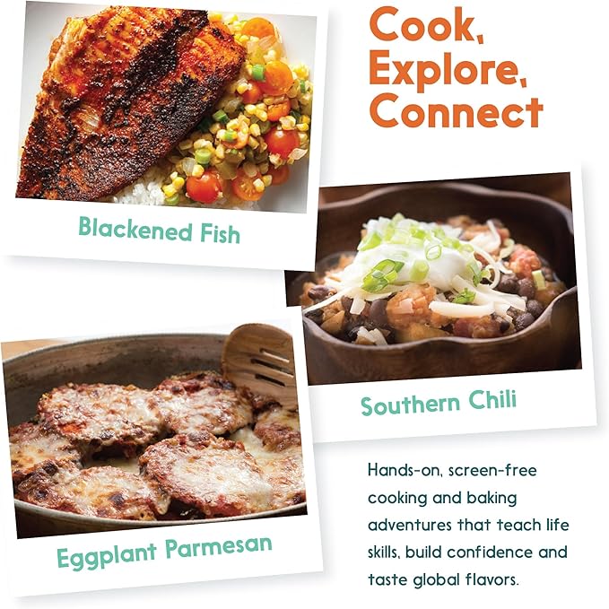 eat2explore Cooking Kits for Kids - Interactive & Educational Set with 3 Recipe Cards, Key Ingredients & Cooking Tools - Ideal Idea for Kids who Love to Create Meals (USA Edition)