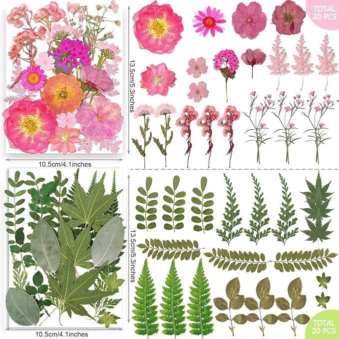 301Pcs Dried Pressed Flowers Leaves & Butterfly Stickers for Crafts,TrendCart Real Natural Dry Pressed Flowers for Resin Molds Nails Art Candle Making Phone Cases DIY Art Crafts Jewelry Making