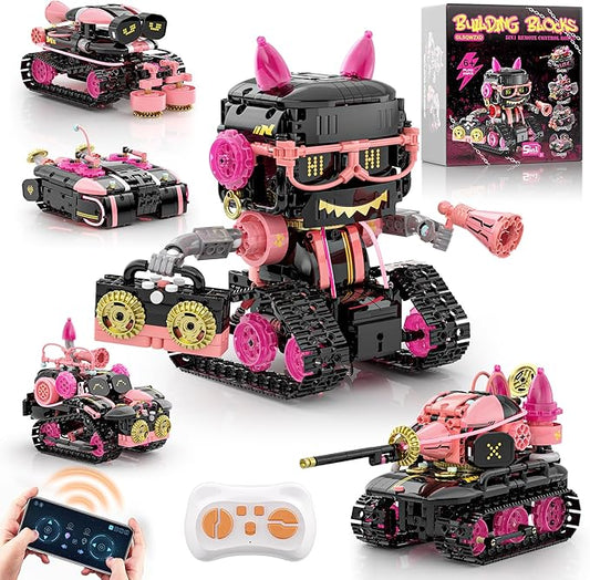 5in1 STEM Robot Building Kits for Kids 6-12, APP & Remote Control STEM Rock Robot Building Toys for Kid, Coding Interactive Tank Truck Vehicle Building Sets for Boys Girls Birthday Xmas Gift
