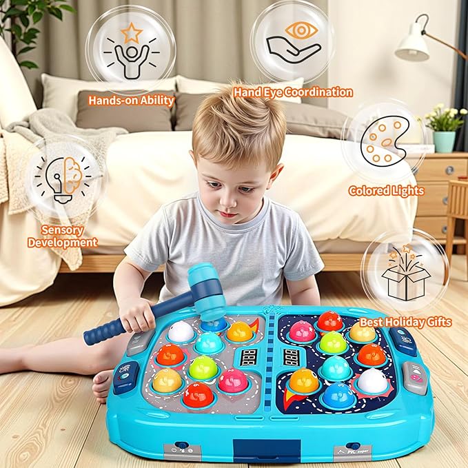 Whack a Mole Game, Toys for 3 4 5 6+ Year Old Boys Girls, Whack a Game for Kids, Gifts for 3-12 Year Old Boys Girls, Interactive Educational Toys with Double Hammers Sound and Light