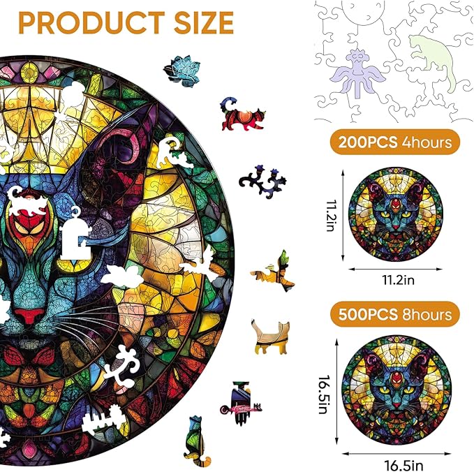 delobil Wooden Puzzles for Adults, Glass Cat Jigsaw Puzzles 200 Pieces, 16.5x11.2in, Unique Shaped Cool Reptile Animal Wood Adult Puzzle, Best Gifts for Adults and Kids Family Game