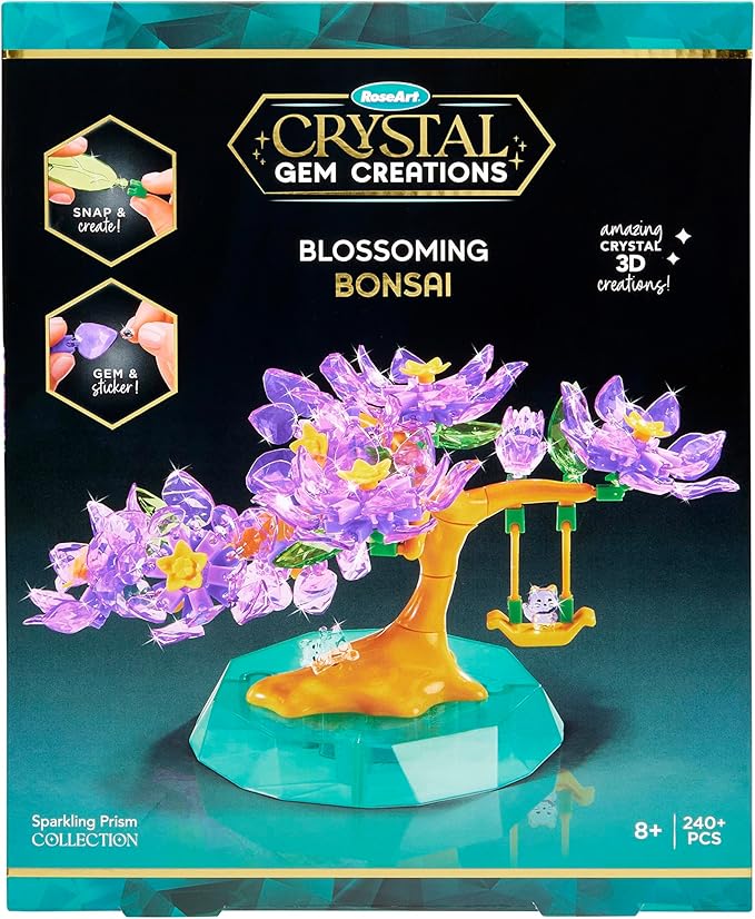 RoseArt Crystal Gem Creations Blossoming Bonsai Kit, 240+ Pieces, Great for Adults, Tweens and Children Ages 8+