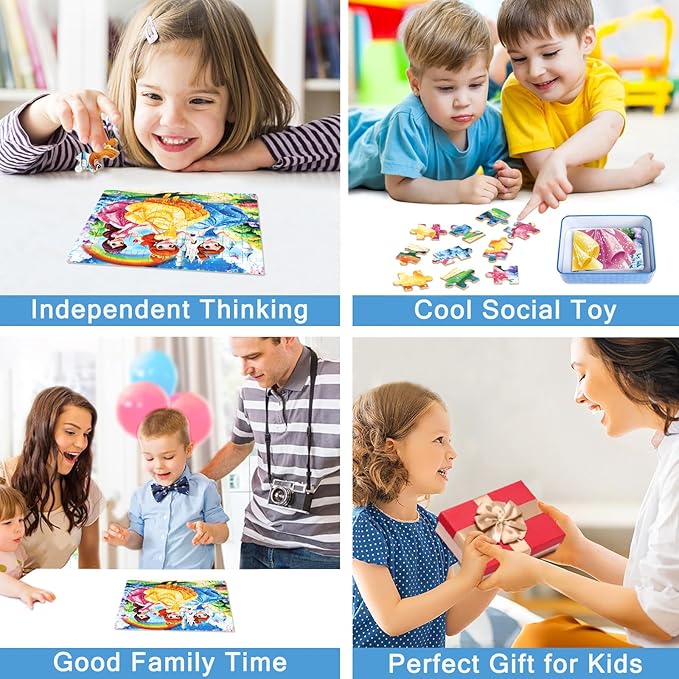 Princess Puzzles for Kids Ages 4-8, 60 Pieces Jigsaw Puzzles for Kids Ages 3-5 Puzzle for Girls and Boys Learning Educational Puzzles Toys in a Metal Box